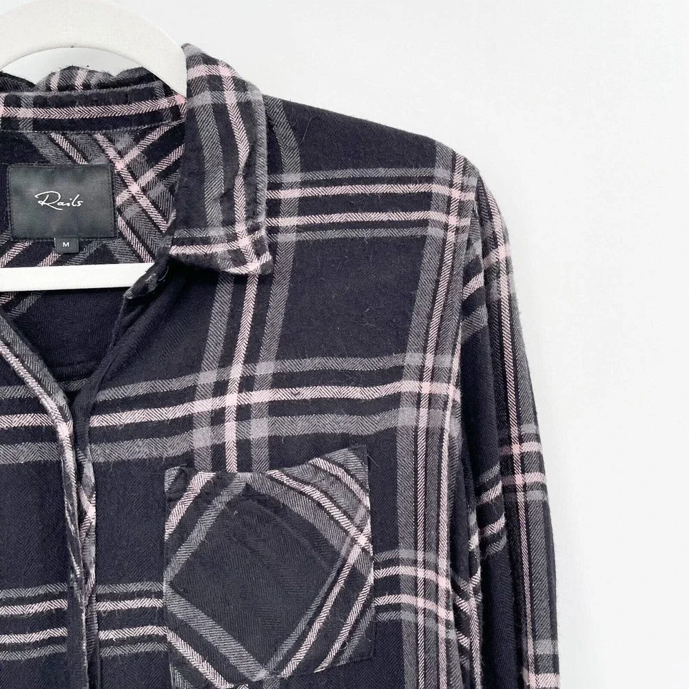 Rails Hunter Shirt Onyx Slate Button Down Black Size M‎ Metallic Plaid Flannel